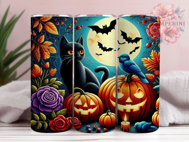Halloween Black Cat 20oz Tumbler Wrap PNG, Creepy Cat Tumbler Png, Straight & Tapered Tumbler Wrap, Instant Digital Download Sublimation Li Zamperini 