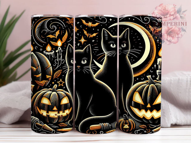 Halloween Black Cat 20oz Tumbler Wrap PNG, Creepy Cat Tumbler Png, Straight & Tapered Tumbler Wrap, Instant Digital Download Sublimation Li Zamperini 