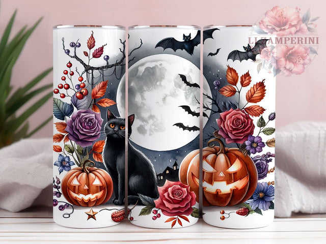 Halloween Black Cat 20oz Tumbler Wrap PNG, Creepy Cat Tumbler Png, Straight & Tapered Tumbler Wrap, Instant Digital Download Sublimation Li Zamperini 
