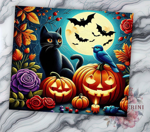 Halloween Black Cat 20oz Tumbler Wrap PNG, Creepy Cat Tumbler Png, Straight & Tapered Tumbler Wrap, Instant Digital Download Sublimation Li Zamperini 