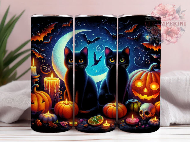 Halloween Black Cat 20oz Tumbler Wrap PNG, Creepy Cat Tumbler Png, Straight & Tapered Tumbler Wrap, Instant Digital Download Sublimation Li Zamperini 