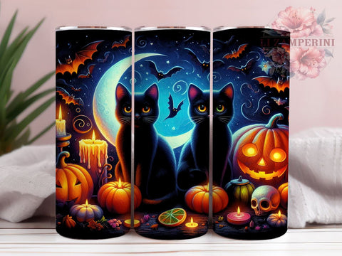 Halloween Black Cat 20oz Tumbler Wrap PNG, Creepy Cat Tumbler Png, Straight & Tapered Tumbler Wrap, Instant Digital Download Sublimation Li Zamperini 