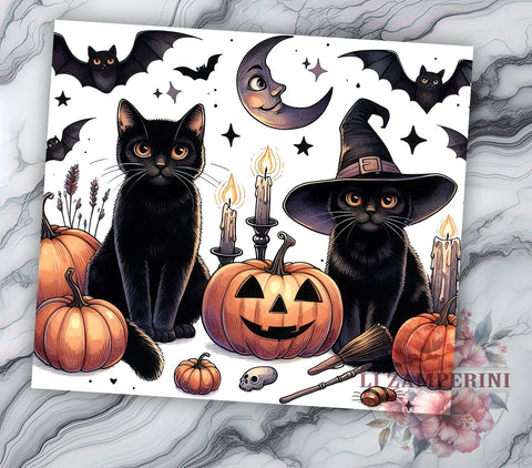 Halloween Black Cat 20oz Tumbler Wrap PNG, Creepy Cat Tumbler Png, Straight & Tapered Tumbler Wrap, Instant Digital Download Sublimation Li Zamperini 