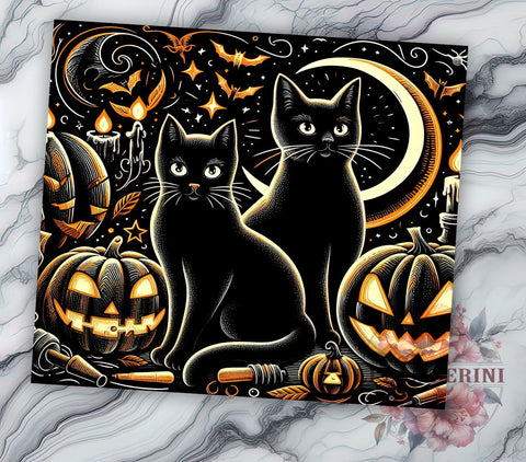 Halloween Black Cat 20oz Tumbler Wrap PNG, Creepy Cat Tumbler Png, Straight & Tapered Tumbler Wrap, Instant Digital Download Sublimation Li Zamperini 
