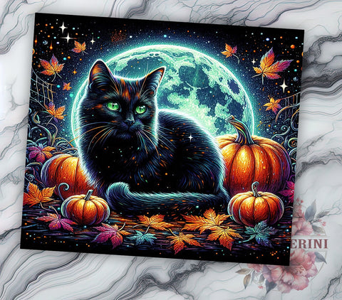 Halloween Black Cat 20oz Tumbler Wrap PNG, Spooky Cat Tumbler PNG Sublimation Design, Straight & Tapered Tumbler Wrap, Instant Digital Download Sublimation Li Zamperini 