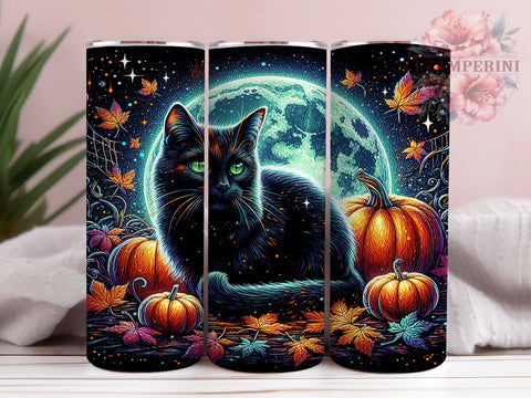 Halloween Black Cat 20oz Tumbler Wrap PNG, Spooky Cat Tumbler PNG Sublimation Design, Straight & Tapered Tumbler Wrap, Instant Digital Download Sublimation Li Zamperini 