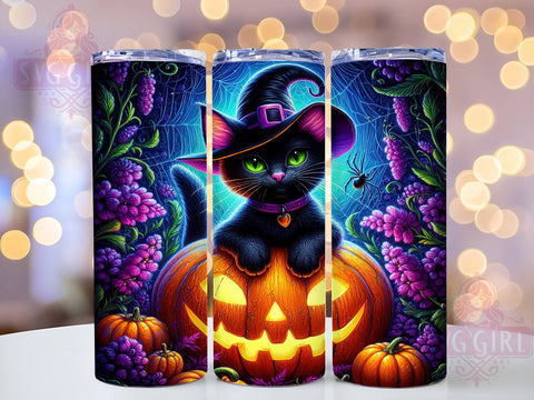 Halloween Black Cat 20oz Tumbler Wrap Sublimation Design, Straight Tapered Tumbler Wrap, Black Cat Tumbler Png, Instant Digital Download Sublimation SvggirlplusArt 