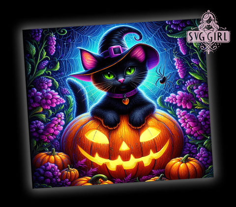 Halloween Black Cat 20oz Tumbler Wrap Sublimation Design, Straight Tapered Tumbler Wrap, Black Cat Tumbler Png, Instant Digital Download Sublimation SvggirlplusArt 
