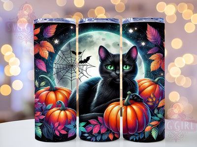 Halloween Black Cat 20oz Tumbler Wrap Sublimation Design, Straight Tapered Tumbler Wrap, Black Cat Tumbler Png, Instant Digital Download Sublimation SvggirlplusArt 