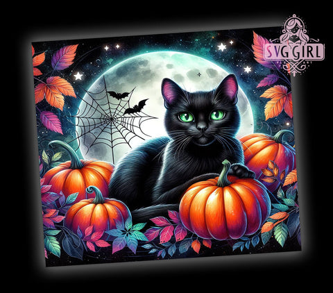 Halloween Black Cat 20oz Tumbler Wrap Sublimation Design, Straight Tapered Tumbler Wrap, Black Cat Tumbler Png, Instant Digital Download Sublimation SvggirlplusArt 
