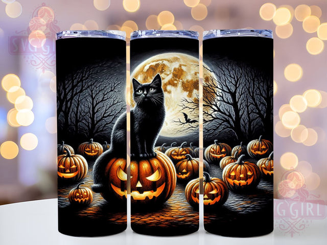Halloween Black Cat 20oz Tumbler Wrap Sublimation Design, Straight Tapered Tumbler Wrap, Full Moon Black Cat Tumbler Png, Instant Digital Download Sublimation SvggirlplusArt 