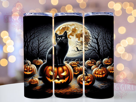 Halloween Black Cat 20oz Tumbler Wrap Sublimation Design, Straight Tapered Tumbler Wrap, Full Moon Black Cat Tumbler Png, Instant Digital Download Sublimation SvggirlplusArt 