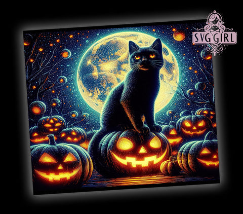 Halloween Black Cat 20oz Tumbler Wrap Sublimation Design, Straight Tapered Tumbler Wrap, Full Moon Black Cat Tumbler Png, Instant Digital Download Sublimation SvggirlplusArt 