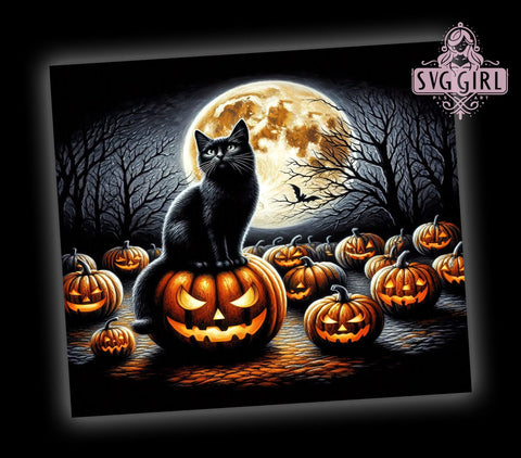 Halloween Black Cat 20oz Tumbler Wrap Sublimation Design, Straight Tapered Tumbler Wrap, Full Moon Black Cat Tumbler Png, Instant Digital Download Sublimation SvggirlplusArt 