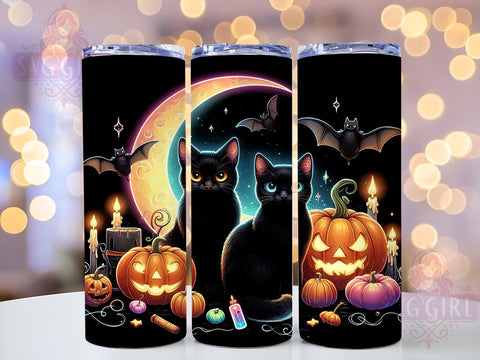 Halloween Black Cat 20oz Tumbler Wrap Sublimation Design, Straight Tapered Tumbler Wrap, Spooky Halloween Tumbler Png, Instant Digital Download Sublimation SvggirlplusArt 
