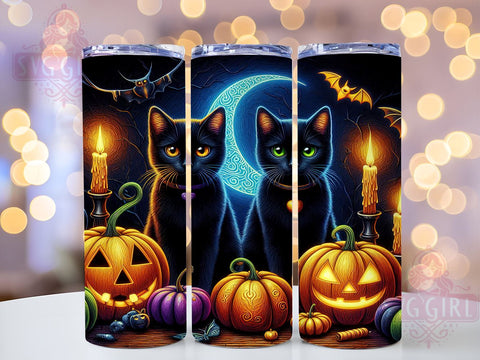 Halloween Black Cat 20oz Tumbler Wrap Sublimation Design, Straight Tapered Tumbler Wrap, Spooky Halloween Tumbler Png, Instant Digital Download Sublimation SvggirlplusArt 