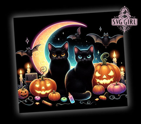 Halloween Black Cat 20oz Tumbler Wrap Sublimation Design, Straight Tapered Tumbler Wrap, Spooky Halloween Tumbler Png, Instant Digital Download Sublimation SvggirlplusArt 
