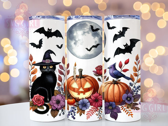 Halloween Black Cat 20oz Tumbler Wrap Sublimation Design, Straight Tapered Tumbler Wrap, Spooky Halloween Tumbler Png, Instant Digital Download Sublimation SvggirlplusArt 