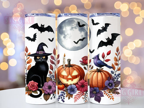 Halloween Black Cat 20oz Tumbler Wrap Sublimation Design, Straight Tapered Tumbler Wrap, Spooky Halloween Tumbler Png, Instant Digital Download Sublimation SvggirlplusArt 