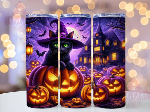 Halloween Black Cat 20oz Tumbler Wrap Sublimation Design, Straight Tapered Tumbler Wrap, Spooky Halloween Tumbler Png, Instant Digital Download Sublimation SvggirlplusArt 