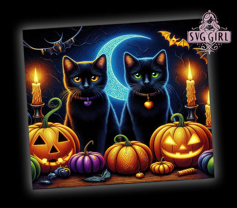 Halloween Black Cat 20oz Tumbler Wrap Sublimation Design, Straight Tapered Tumbler Wrap, Spooky Halloween Tumbler Png, Instant Digital Download Sublimation SvggirlplusArt 