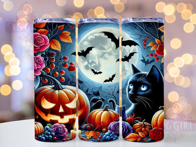 Halloween Black Cat 20oz Tumbler Wrap Sublimation Design, Straight Tapered Tumbler Wrap, Spooky Halloween Tumbler Png, Instant Digital Download Sublimation SvggirlplusArt 