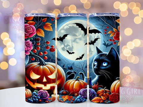 Halloween Black Cat 20oz Tumbler Wrap Sublimation Design, Straight Tapered Tumbler Wrap, Spooky Halloween Tumbler Png, Instant Digital Download Sublimation SvggirlplusArt 