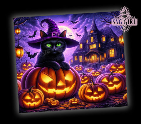 Halloween Black Cat 20oz Tumbler Wrap Sublimation Design, Straight Tapered Tumbler Wrap, Spooky Halloween Tumbler Png, Instant Digital Download Sublimation SvggirlplusArt 