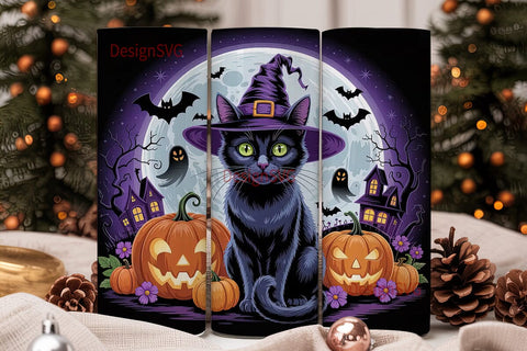 Halloween Black Cat 20oz Tumbler Wrap Sublimation DesignSVG 