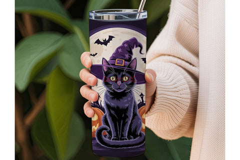 Halloween Black Cat 20oz Tumbler Wrap Sublimation DesignSVG 
