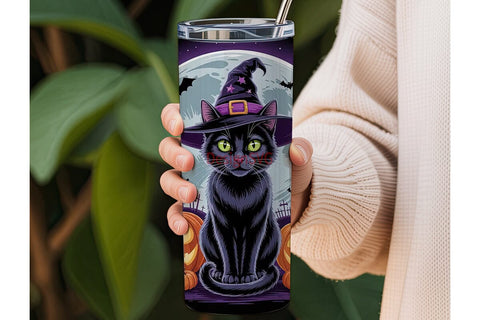 Halloween Black Cat 20oz Tumbler Wrap Sublimation DesignSVG 