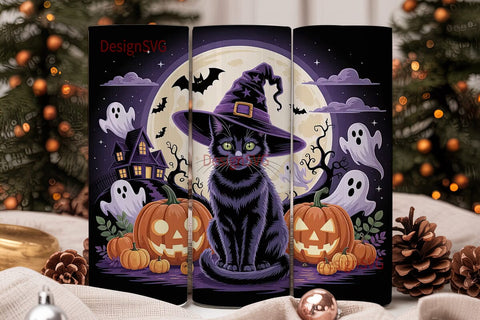 Halloween Black Cat 20oz Tumbler Wrap Sublimation DesignSVG 
