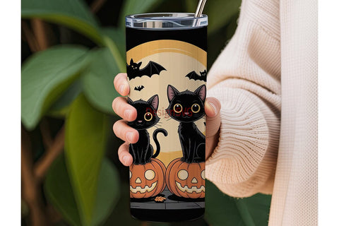 Halloween Black Cat 20oz Tumbler Wrap Sublimation DesignSVG 