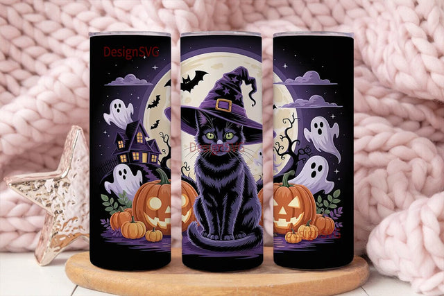 Halloween Black Cat 20oz Tumbler Wrap Sublimation DesignSVG 