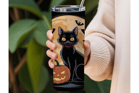 Halloween Black Cat 20oz Tumbler Wrap Sublimation DesignSVG 
