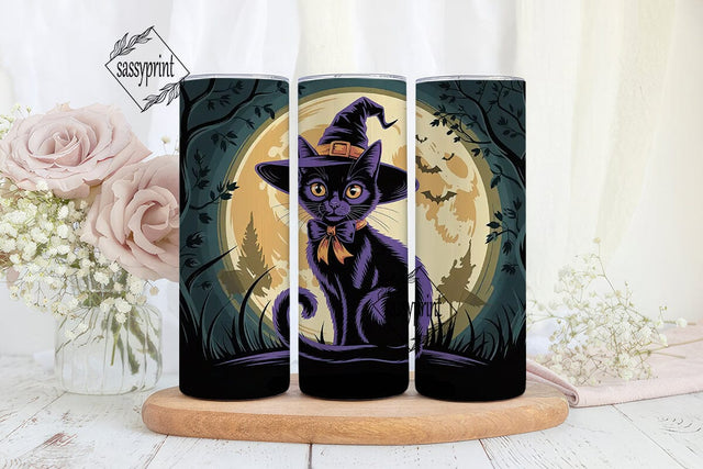 Halloween Black Cat 20oz Tumbler Wrap Sublimation sassyprint 