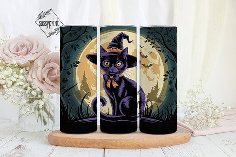 Halloween Black Cat 20oz Tumbler Wrap Sublimation sassyprint 