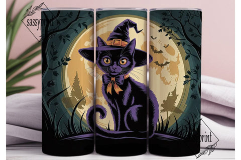 Halloween Black Cat 20oz Tumbler Wrap Sublimation sassyprint 