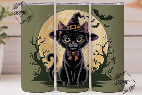 Halloween Black Cat 20oz Tumbler Wrap Sublimation sassyprint 