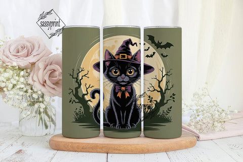 Halloween Black Cat 20oz Tumbler Wrap Sublimation sassyprint 