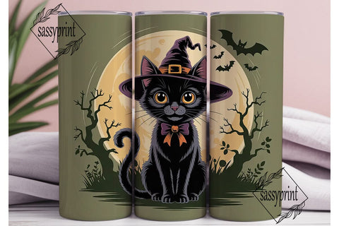 Halloween Black Cat 20oz Tumbler Wrap Sublimation sassyprint 