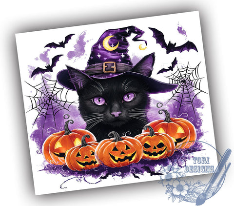 Halloween Black Cat and Bats 20oz Skinny Tumbler, Creepy Cat Tumbler Png, Straight & Tapered Tumbler Wrap, Instant Digital Download Sublimation ToriDesigns 