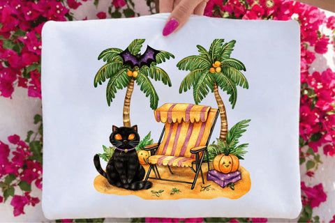 Halloween Black Cat Beach Paradise Sublimation SVGArt 