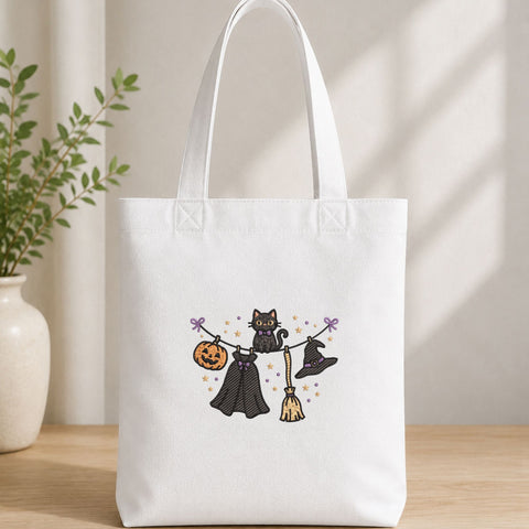 Halloween Black Cat Clothesline Machine Embroidery Design – Witch Hat Pumpkin Broom Spooky Embroidery File Embroidery/Applique DESIGNS PatternFeed8 