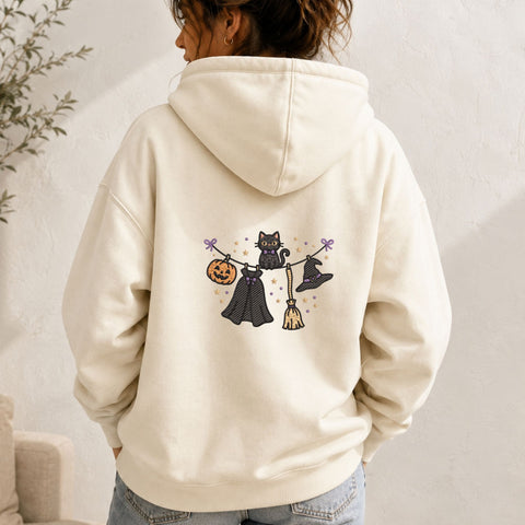 Halloween Black Cat Clothesline Machine Embroidery Design – Witch Hat Pumpkin Broom Spooky Embroidery File Embroidery/Applique DESIGNS PatternFeed8 