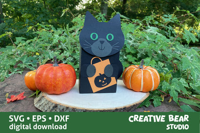 Halloween Black Cat Favor Treat Box SVG Creative Bear Studio 