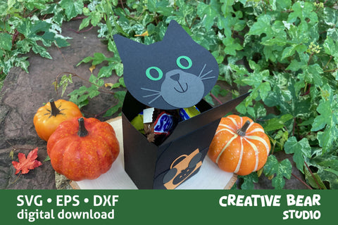 Halloween Black Cat Favor Treat Box SVG Creative Bear Studio 