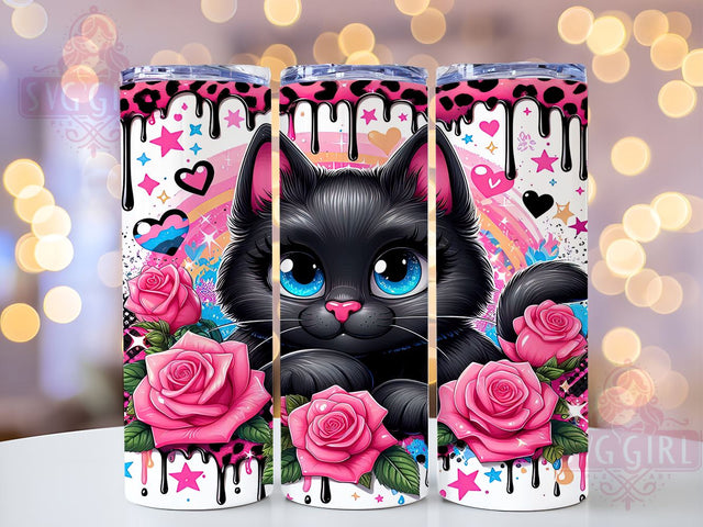 Halloween Black Cat Floral 20oz Tumbler Wrap Sublimation Design, Straight Tapered Tumbler Wrap, Black Cat Tumbler Png, Instant Digital Download Sublimation SvggirlplusArt 