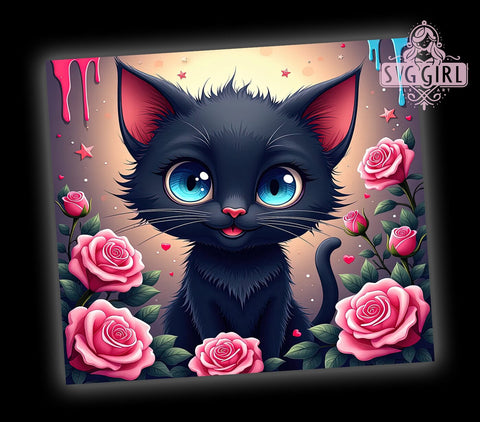Halloween Black Cat Floral 20oz Tumbler Wrap Sublimation Design, Straight Tapered Tumbler Wrap, Black Cat Tumbler Png, Instant Digital Download Sublimation SvggirlplusArt 