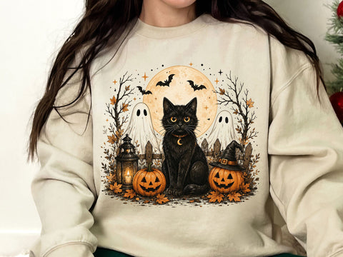 Halloween Black Cat Ghost Pumpkin PNG SVG artprintfile 